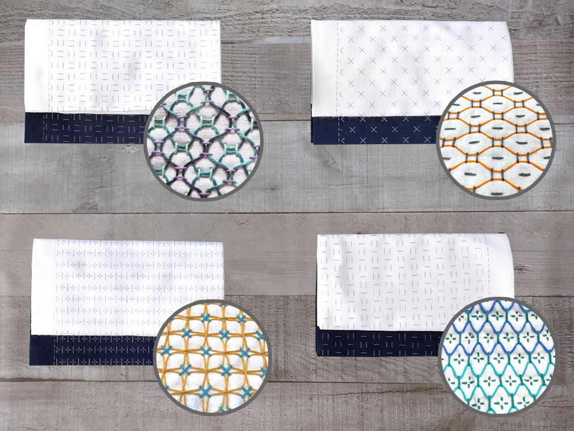 Olympus Hana-Fukin Sashiko Cloth Pre-Printed In Water-Soluble Ink Kuguri-Sashi Sashiko Sampler FLAT RATE SHIPPING