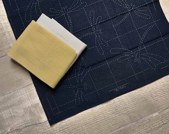 Olympus Hana-Fukin | Sashiko Cloth 31cm x 31cm | Pre-Printed In Water-Soluble Ink | Akane Tombo (Dragonfly) | FLAT RATE SHIPPING