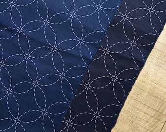 Tessuto Sashiko / Tagliato da 50 cm (19,6"), Larghezza tessuto 112 cm (1,2 iarde), Cotone prestampato stampato a mano, Shippo Tsunagi (Sette tesori)