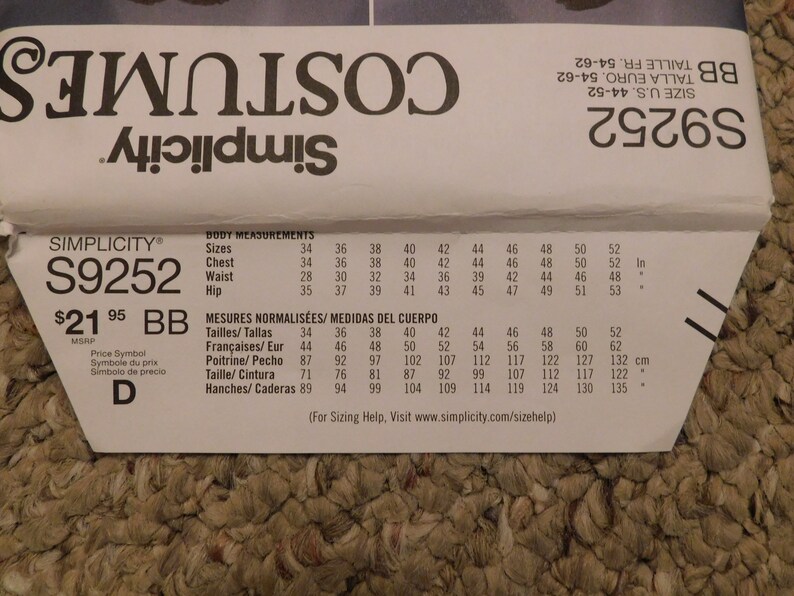 Hamilton-ish Costume Sewing Pattern, Simplicity 9252, New and UNCUT ...