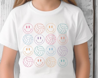 Smiley Face Volleyball tee, Girls Volleyball Shirt, Cute Volleyball Shirt, Kids Volleyball t-shirt, Colorful Volleyball shirt, gift for girl