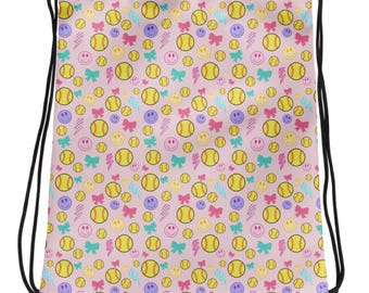 Bolsa con cordón de softbol rosa para niñas, bolsa de softbol para niñas, linda bolsa de softbol para niñas, bolsa de softbol para niñas, regalo de softbol para niñas, deporte