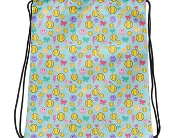Bolsa con cordón de softbol verde azulado para niñas, bolsa de softbol para niñas, linda bolsa de softbol para niñas, bolsa de softbol para niñas, regalo de softbol para niñas, deporte
