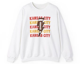 Gildan Sweatshirt, Kansas City Sweatshirt, Lightning Bolt Football Sweatshirt, Football lover gift, KC Sweatshirt, Kansas City gift, KC,