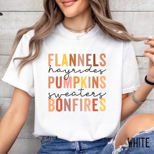Comfort Colors Flannels Hayrides Pumpkins Sweaters Bonfires T Shirt, Cute Fall T Shirt, Cute Fall Outfit, Fall Layering Shirt, Cute Fall Tee