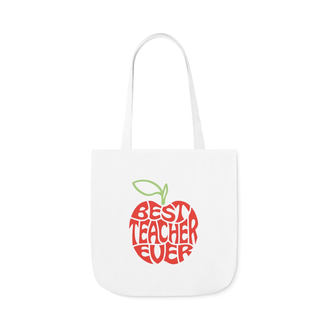 Best Teacher Ever Apple Canvas Tote Bag, Teacher Tote Bag, Teacher Book ...