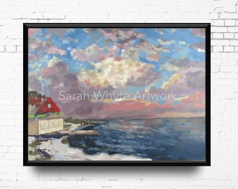16 x 12 Oil Painting on Wood Panel, Landscape, Original Seascape Oil Painting, Fine Art Painting, Wall Art Sunset Painting, by Sarah Whyte
