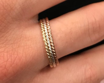 Thin Gold Stacking Ring, Rose Gold Twist Ring, Rope Ring - Knuckle Midi Ring or even a Thumb Ring