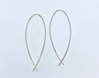 Long silver threader earrings, Minimalist Silver Threaded Earrings