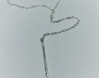 Handmade Sterling Silver Lariat Necklace: Long Hammered Bar Pendant