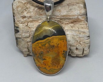 Bumble Bee Jasper Necklace, Large Natural Stone Pendant, Chunky Orange Pendant, Big Statement Necklace