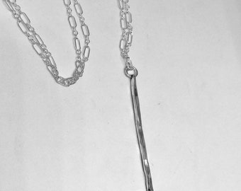 Hammered Sterling Silver Vertical Bar Necklace: Elegant Long Pendant