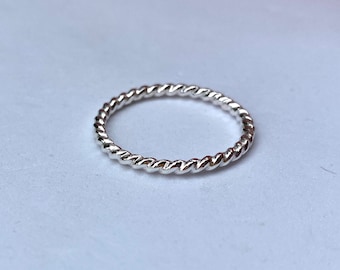 Silver Stack Ring, Twisted Silver Stackable Rope Ring