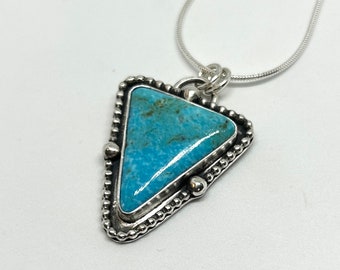 Kingman Turquoise Necklace, Natural Turquoise Pendant on Sterling Silver Chain