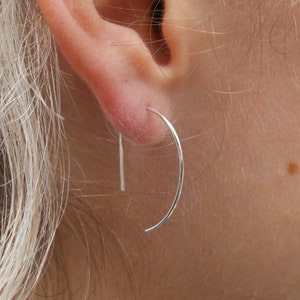 Backless Earrings, Open Hoop D Earring, Dainty Semi Circle Threaded Earrings, Lightweight Modern Minimalist Design