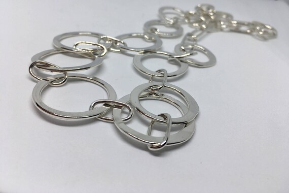小物 silver circle chain Sterling Silver Long Handmade Chain Necklace, Big Circle