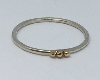 Silver Ring with rose gold, gold or silver balls/dots, Thin Stackable Mixed Metal Ring