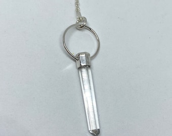 Crystal Charm Necklace, Long Quartz Point Crystal Jewelry