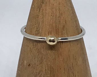 Sterling Silver Ball Ring, Mixed Metal, 14k Gold Accent Simple Thin Ring
