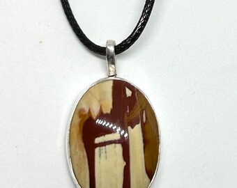 Jasper Necklace Silver Large, Handmade Natural Stone Pendant Necklace