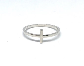 Silver Cross Ring, Sideways Cross Ring, Christian Faith Jewelry, Dainty Catholic Ring