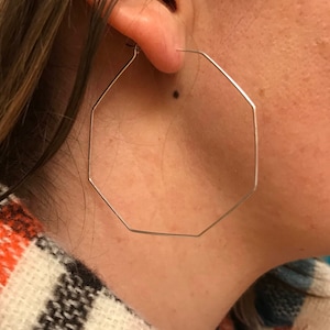 Geometric Earrings, Large Hoop Octagon Earring, Threader Earrings, Threaded Earrings, Dainty Light Earrings