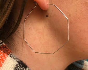 Geometric Earrings, Large Hoop Octagon Earring, Threader Earrings, Threaded Earrings, Dainty Light Earrings