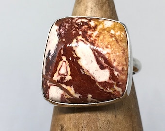 Handmade Picture Jasper Ring, Natural Stone Statement Ring Size 7