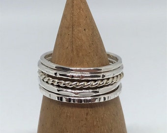 Sterling Silver Stacking Ring: Thin, Hammered, Minimalist