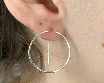 Circle Hoop Threader Earrings,  Lightweight Round Backless Earrings