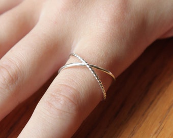 Silver Criss Cross Ring,  X Ring, Infinity Ring Mixed Metal Rose Gold or Gold or silver