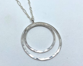 Circle Necklace in Sterling Silver, Two Silver Circles Pendant