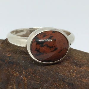 Large Stone Statement Ring, Mahagony Obsidian RIng, Oval Big Stone Ring, Brown and Black Stone Ring, Jasper Jewelry, Horizontal Ring