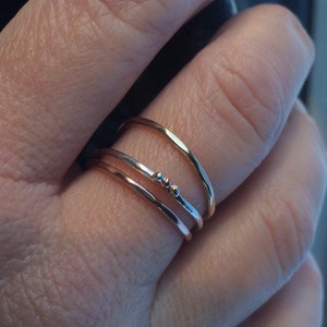 14k Solid Gold Stacking Ring: Thin Hammered Wedding Band