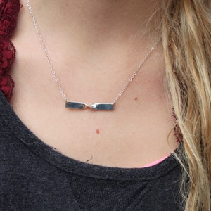 Sterling Silver Horizontal Bar Necklace with a Twist, Rectangle Bar Necklace, Twisted Necklace, Simple Everyday Necklace