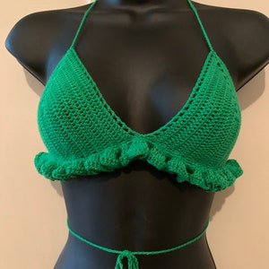 Ruffled cotton bikini top