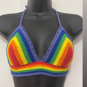 Rainbow crochet cotton bikini top
