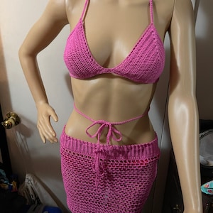 Bubblegum pink bikini top and mesh skirt