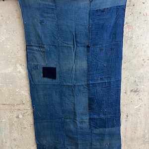 Vintage Japanese indigo dyed boro patched fabric #3722