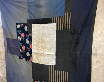 Vintage Japanese indigo dyed sun fade boro fabric #823