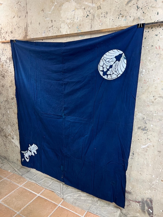 古布　筒書き　家紋　油單　布団風呂敷　藍染　西野 古布 筒書き 家紋 油單 布団風呂敷 藍染 西野 - メルカリ