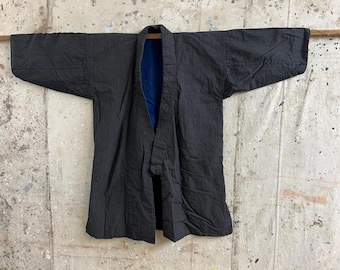 Jaqueta noragi vintage japonesa listrada tingida de índigo #4561