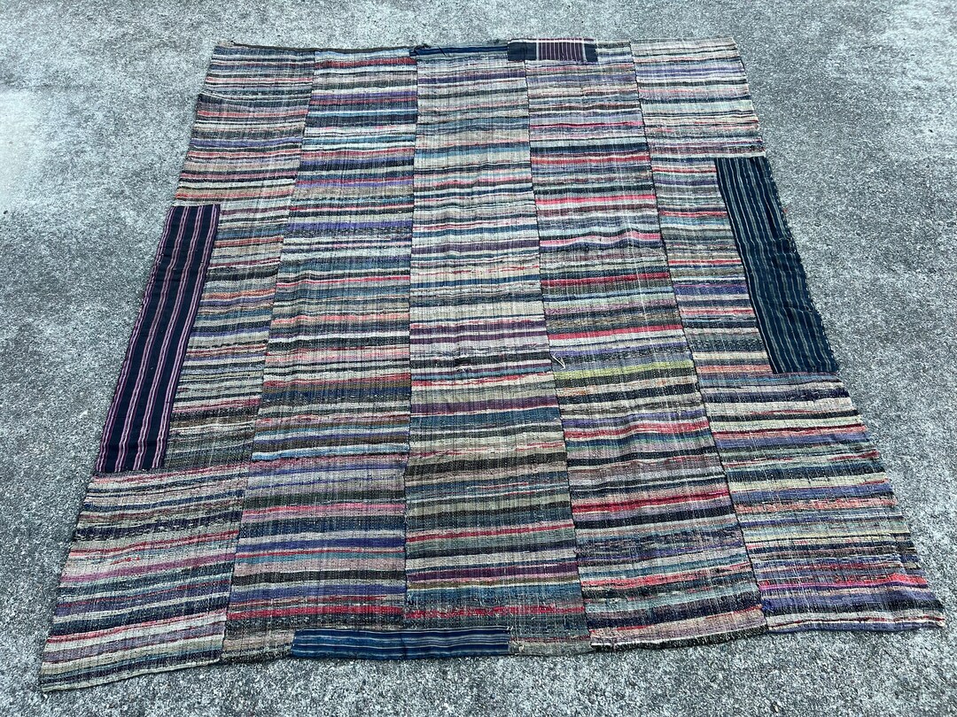 Vintage Japanese Sakiori and Indigo Dyed Boro Patched Rug #1583 - Etsy