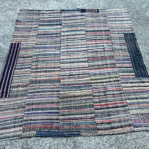 Alfombra vintage japonesa sakiori y boro teñida de índigo #1583