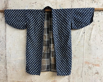 Jaqueta noragi vintage japonesa tingida com índigo kasuri #4211