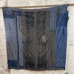 Vintage Japanese indigo dyed boro patched rug #3538