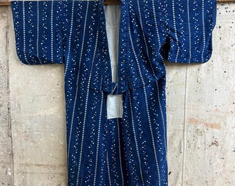 kimono yukata japonés vintage teñido con índigo #4025