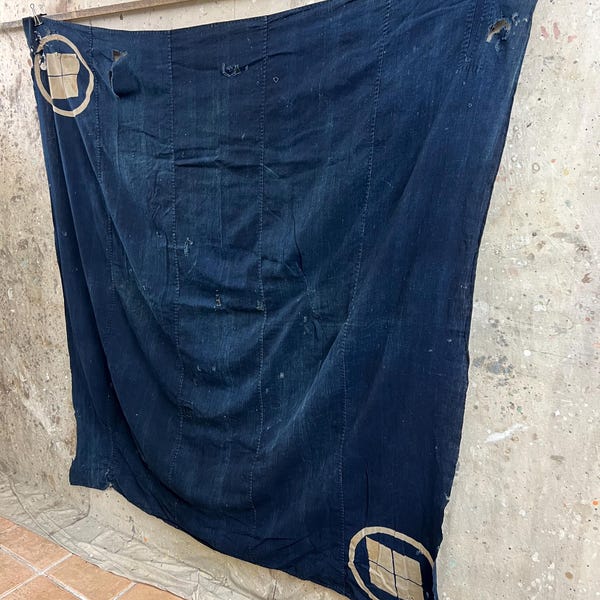 Vintage Japanese indigo dyed furoshiki fabric #3879