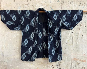 Jaqueta noragi vintage japonesa tingida com kasuri índigo #3288