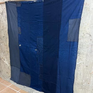 Vintage Japanese indigo dyed boro patched fabric #3725
